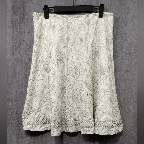 Peter Nygard Linen Blend Embroidered Floral Pleated Skirt Women's 8 Cream Retro - Picture 5 of 9
